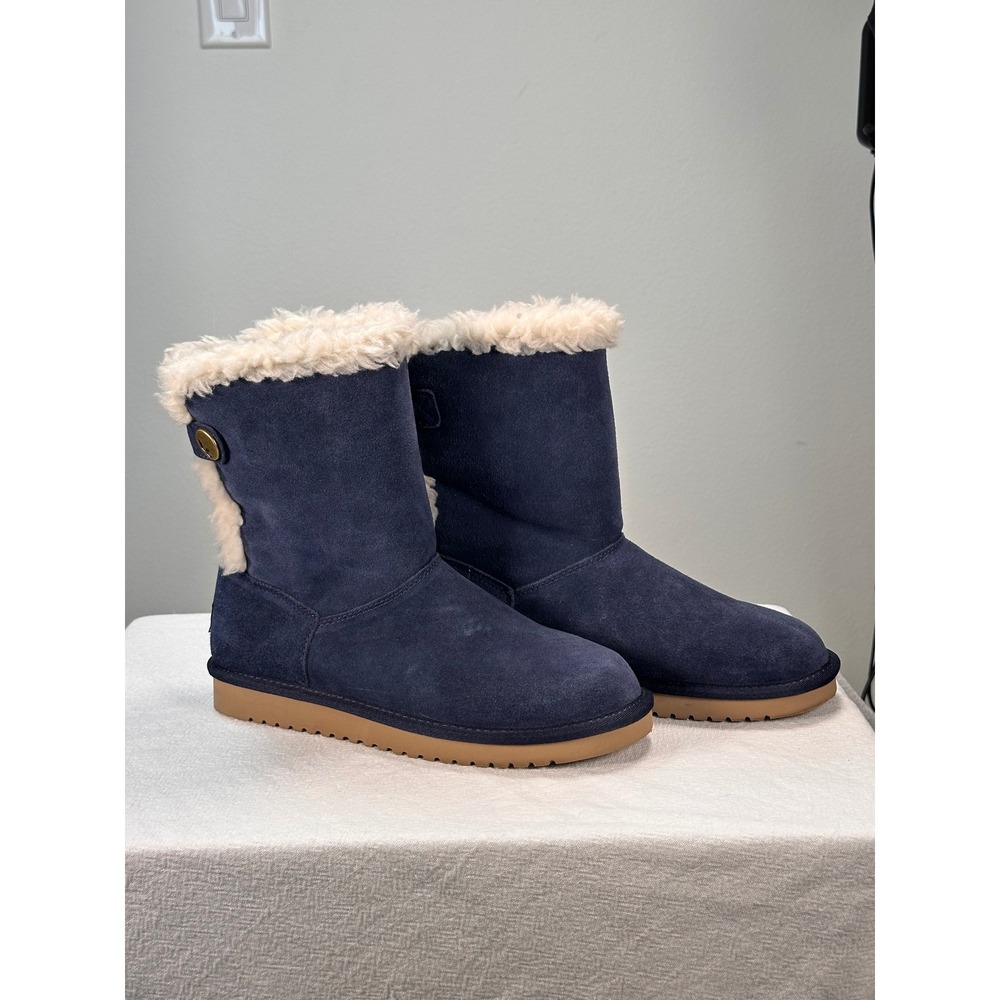 Koolaburra by UGG Women's Jordina Short Suede Fur Boots Navy Size 8 Cozy